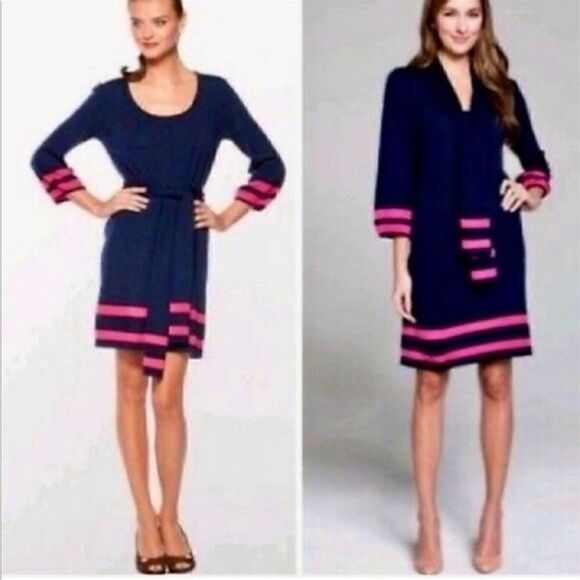 Lilly Pulitzer Navy with Pink Stripe Connie
Merino Wool Sweater Dress - Picture 2 of 10